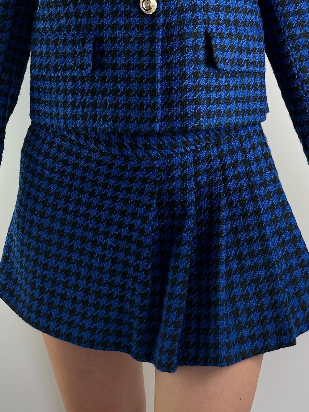 Zara Blue and Black Houndstooth Skater Skirt